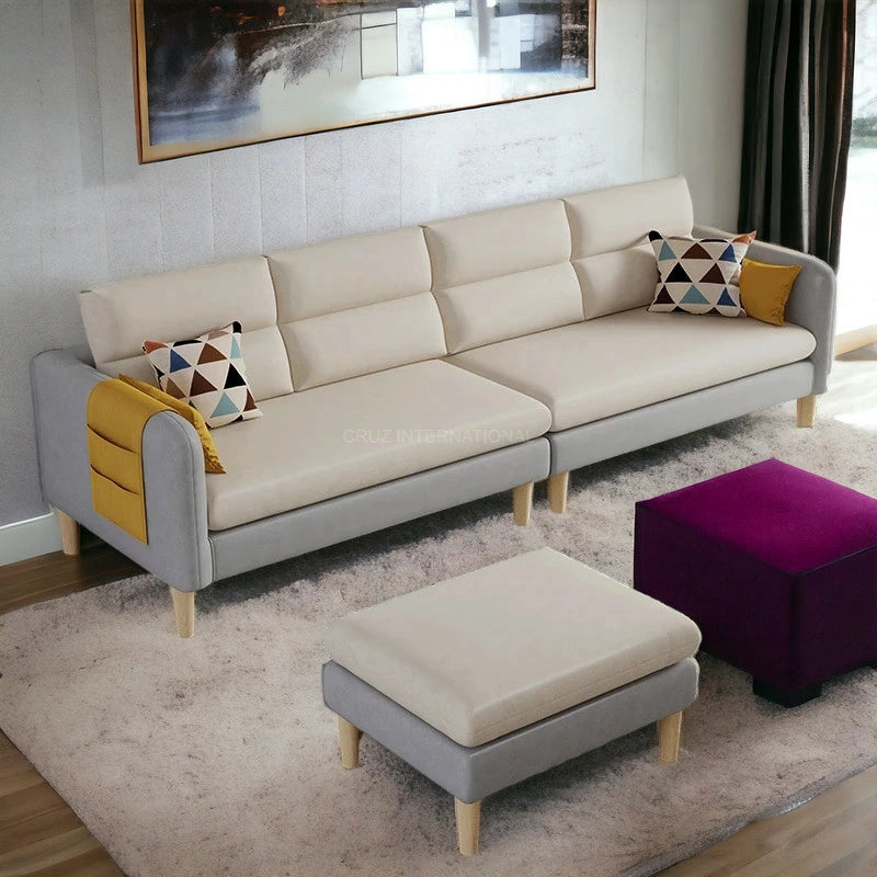 Retro Cute Look 3 Seater L Shape Fabric Sofa