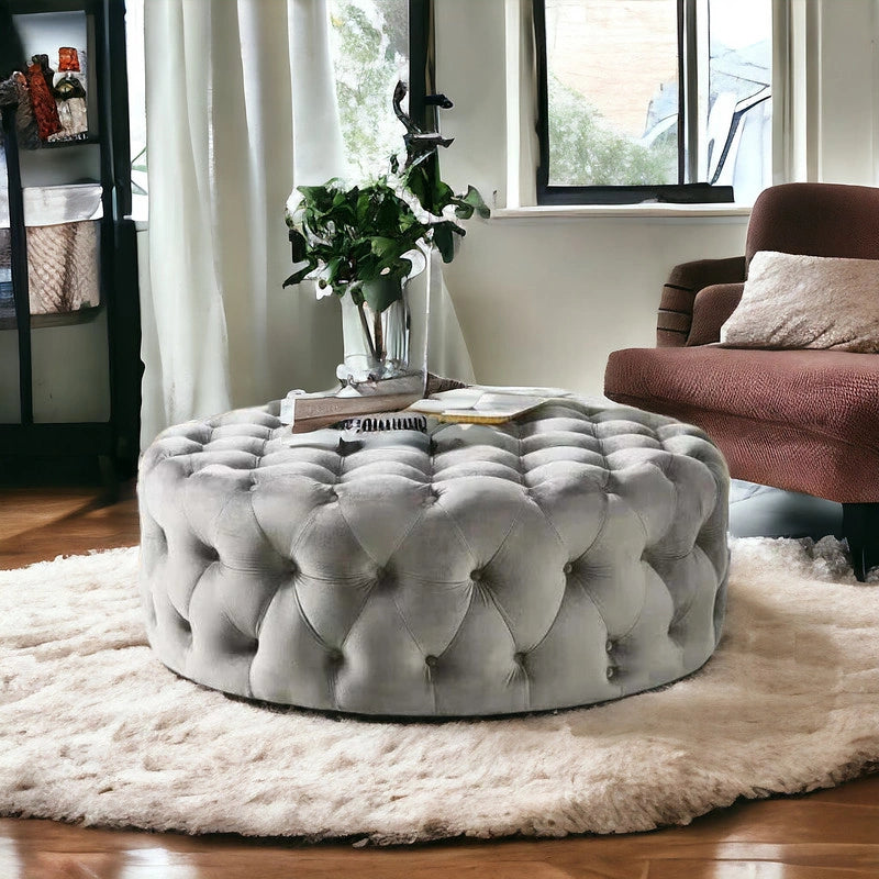 Retro Button Tufted Fabric Ottoman Bench
