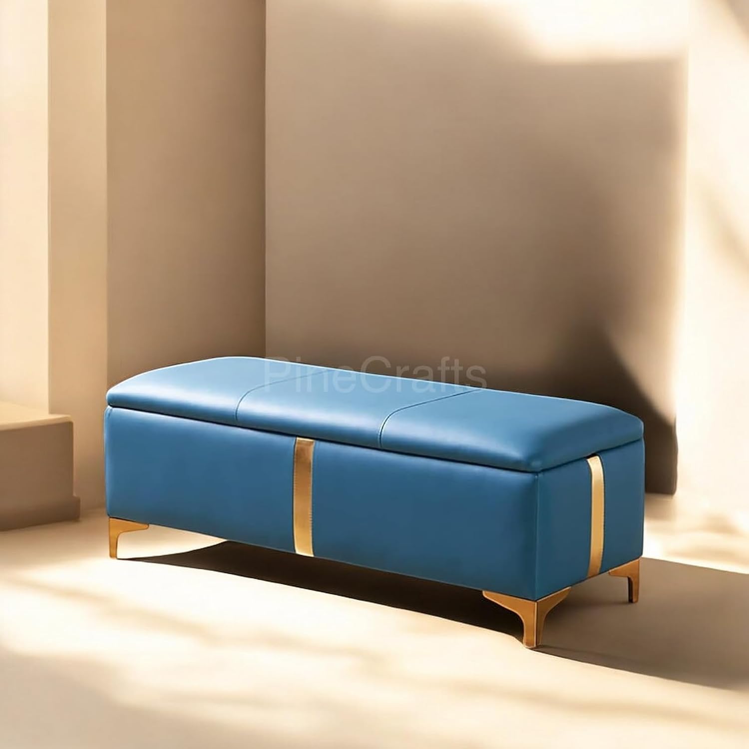 PineCrafts Stylish Ottoman Settee Bench | Fabric Upholstery | Storage, Seating, and Footrest for Living Room & Bedroom (Firoze)