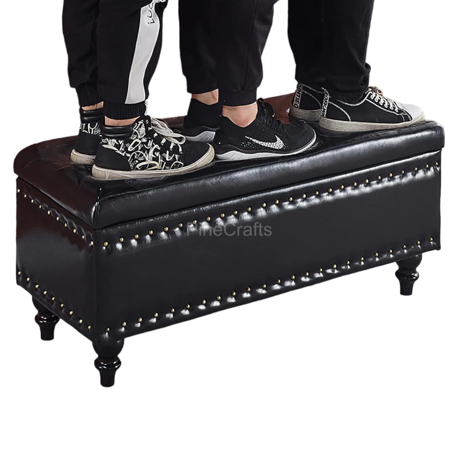 PineCrafts Luxury Velvet Settee, Bench & Ottoman Set with Storage - Solid Wood Frame - Elegant & Durable Design (Red)