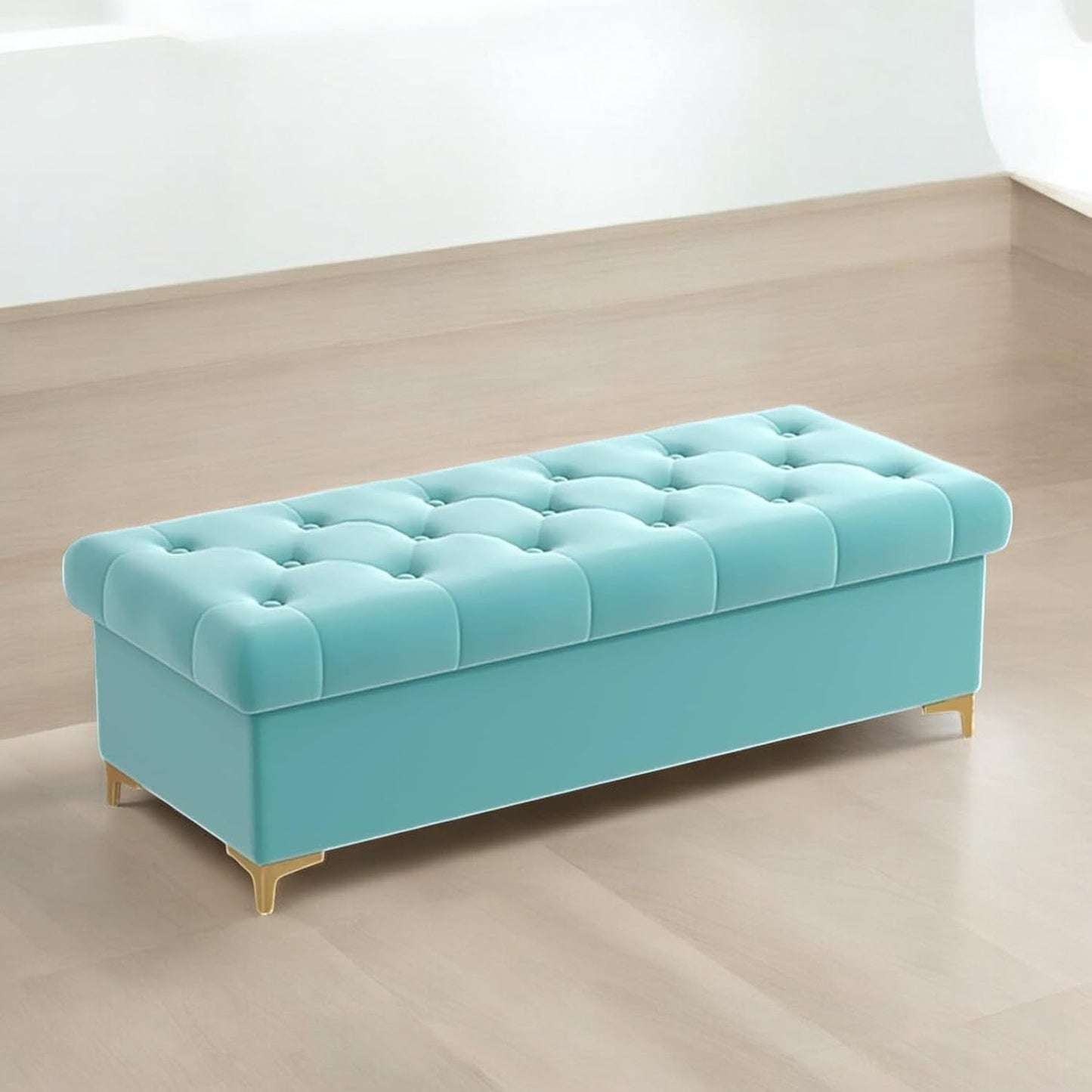 PineCrafts Upholstered Ottoman Bench | Settee with Wooden Legs | Modern Furniture for Home, Office, and Entryway (Sky Blue)
