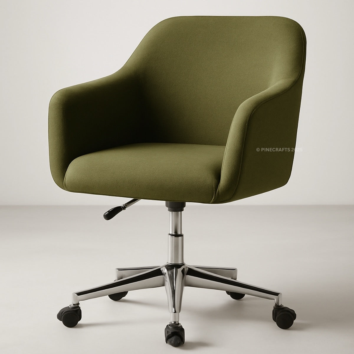 Green office chair with a white background