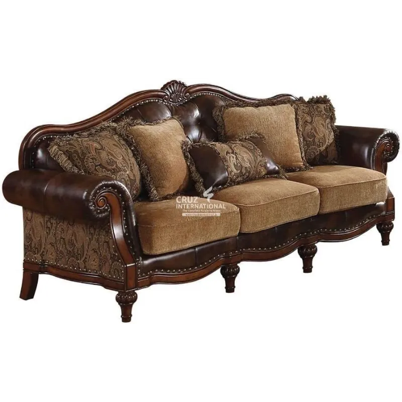Royal Carving Brown Sofa (6 Seater with Table) CRUZ INTERNATIONAL