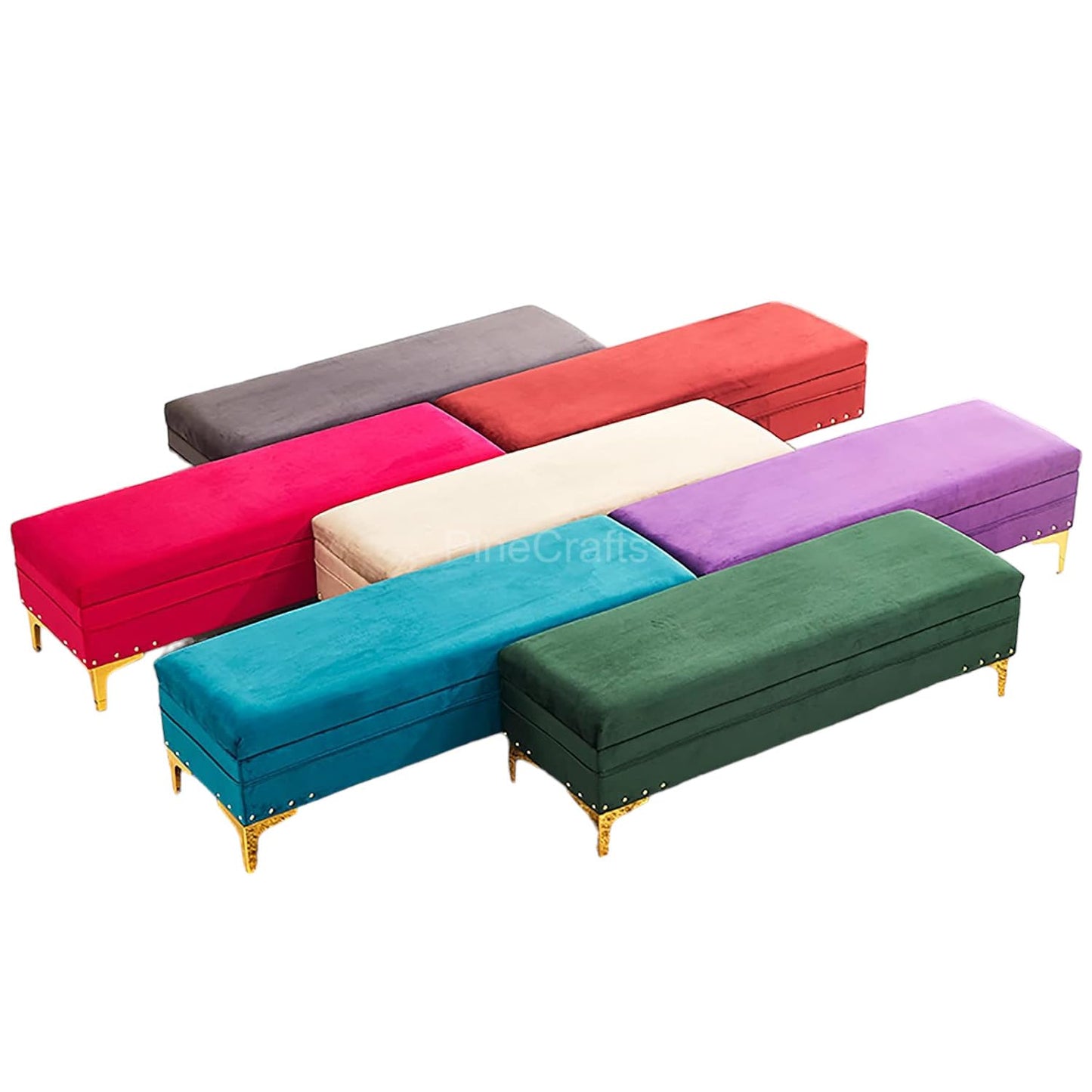 PineCrafts Velvet Settee, Bench & Storage Ottoman - Solid Wood Frame - 1-Year Warranty for Stylish & Practical Home Decor (Yellow)