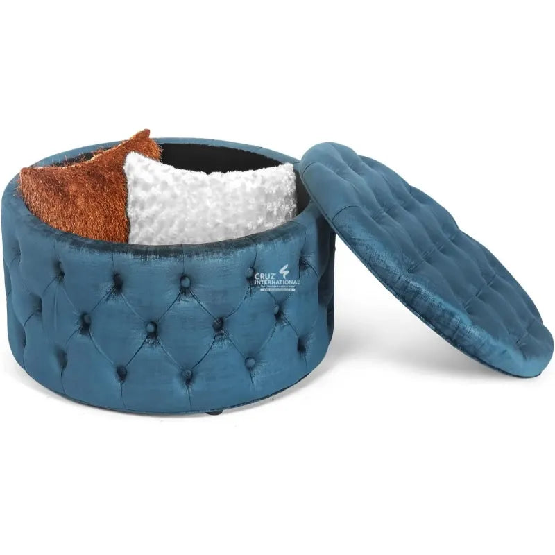 Velvet Wood Circle Ottoman CRUZ INTERNATIONAL