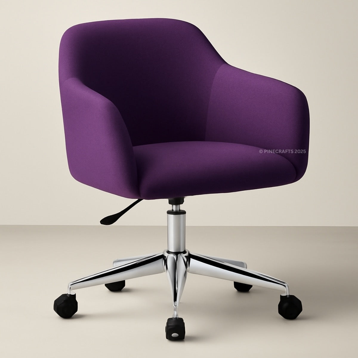 Purple office chair with a chrome base on a beige background