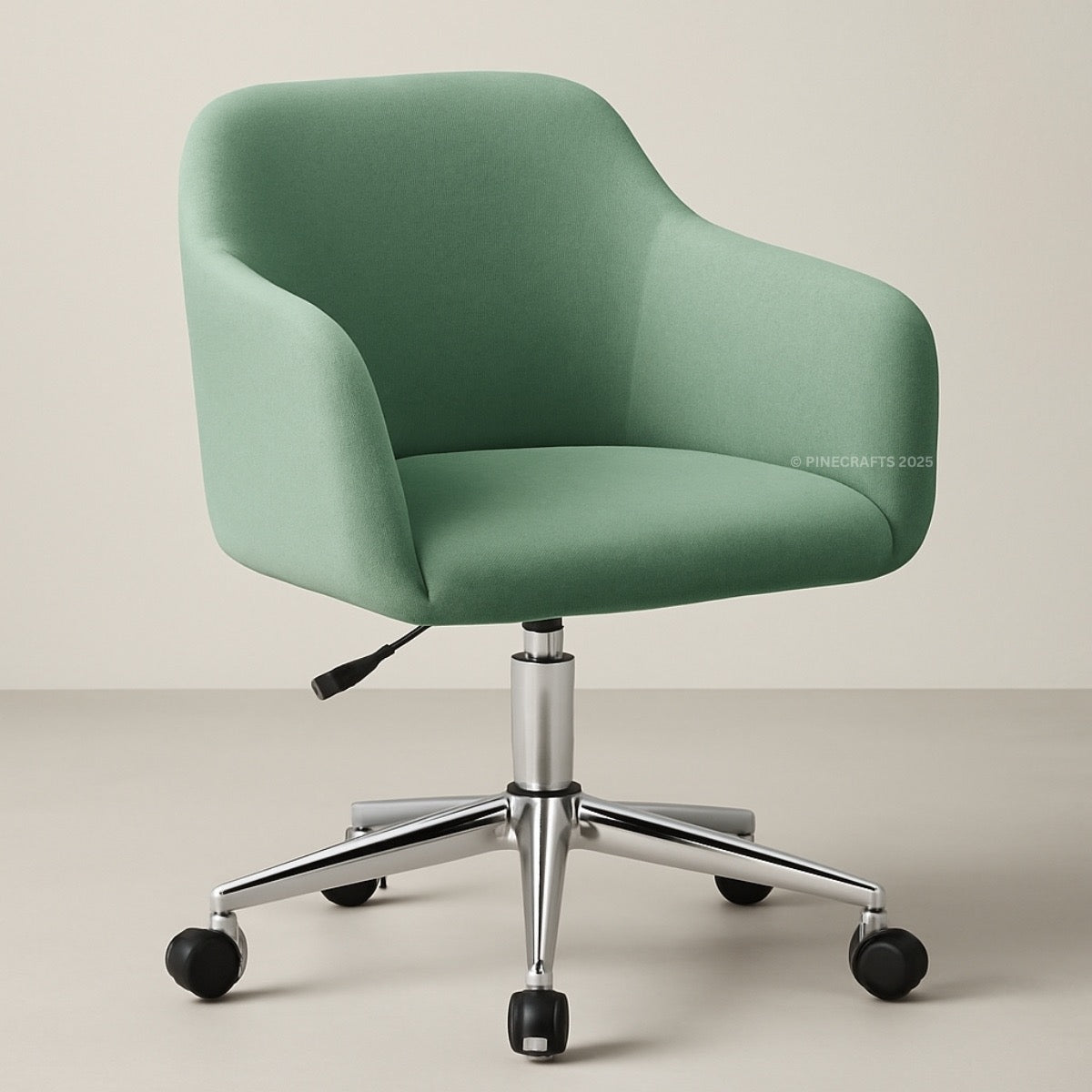 Green office chair with a beige background