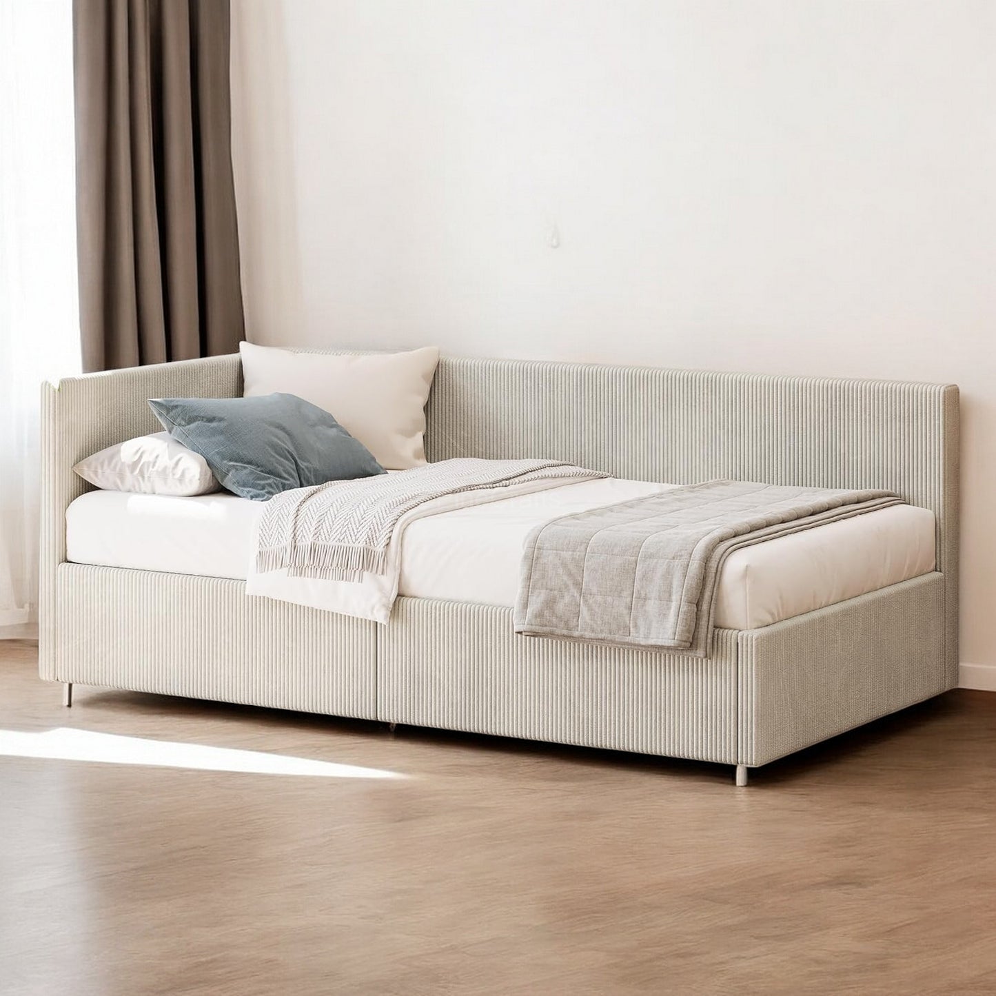 Elegant Single Fabric Diwan Bed with Storage