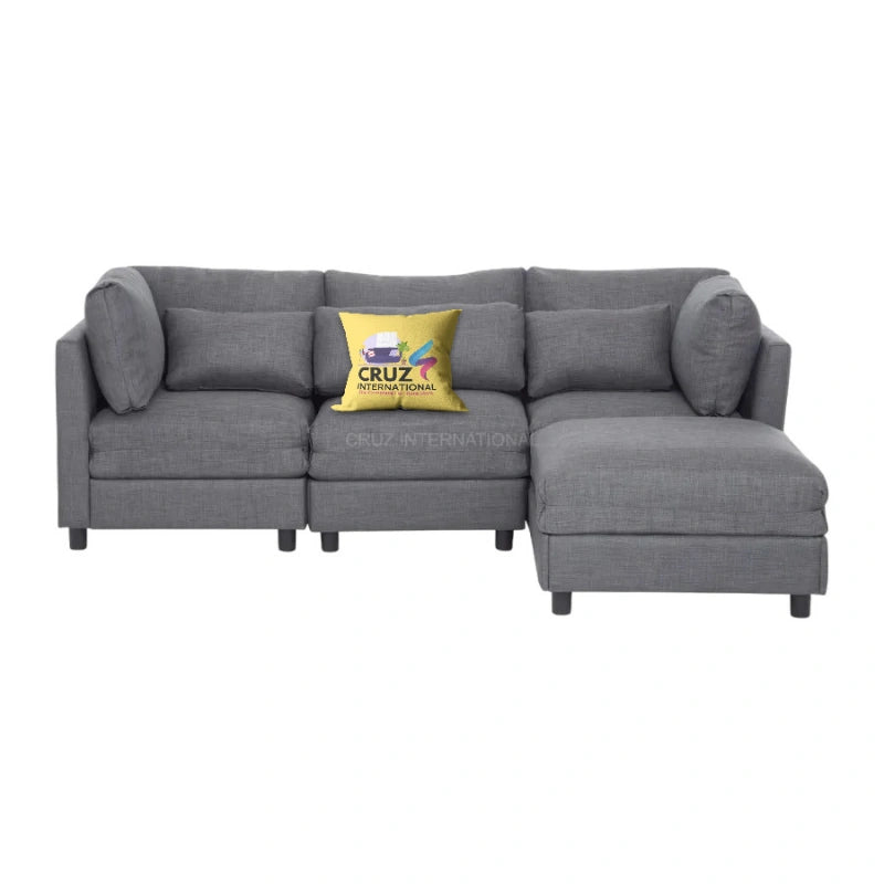 Modern 3 Seater L Shape Fabric Sofa for Living Room