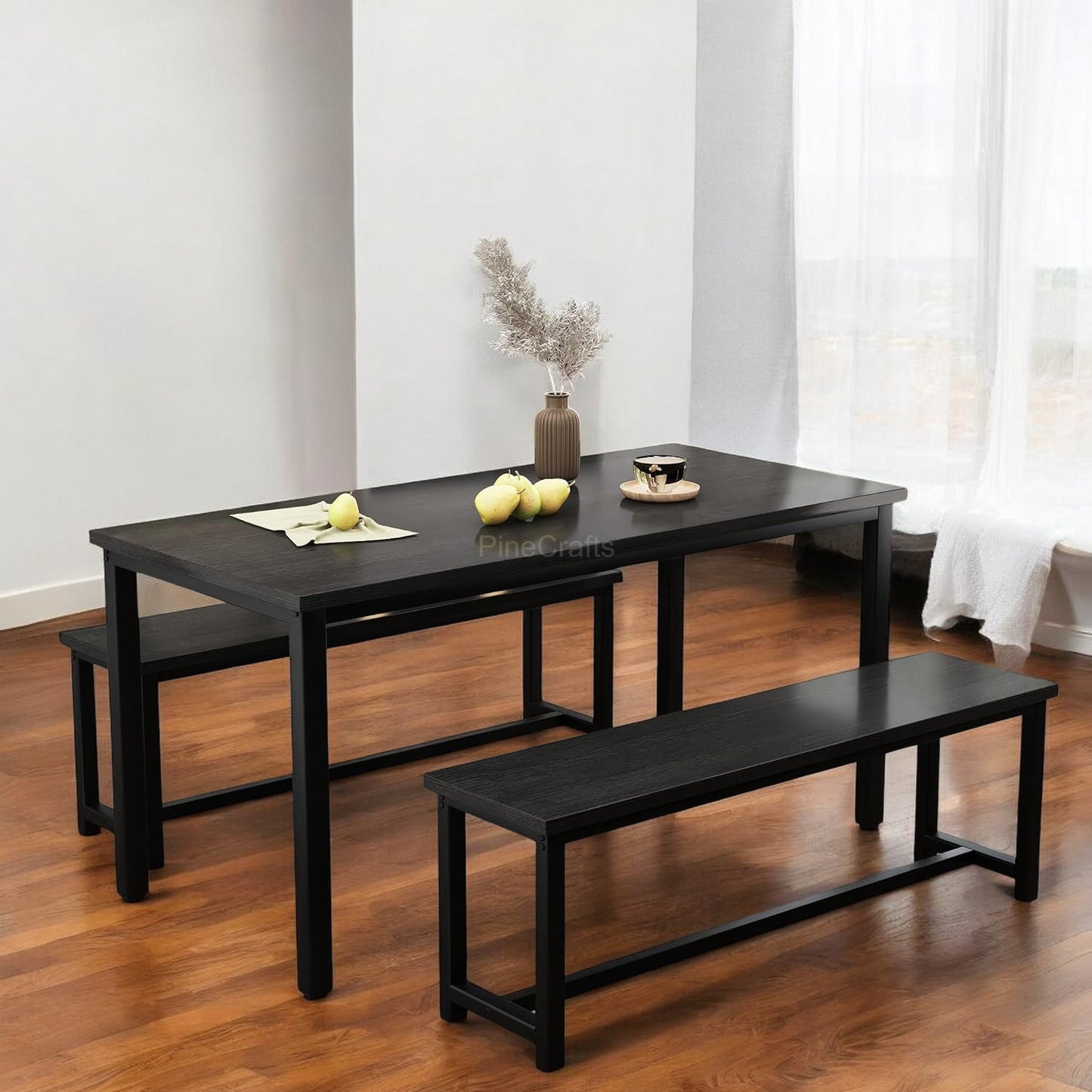 Rustic Wood Dining Table Set with Bench