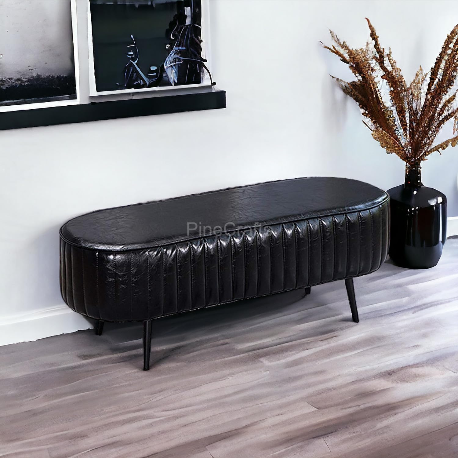 PineCrafts Chic Velvet Settee & Bench Combo - Solid Wood Frame - Modern Home Furniture for Elegant Interiors (Black)