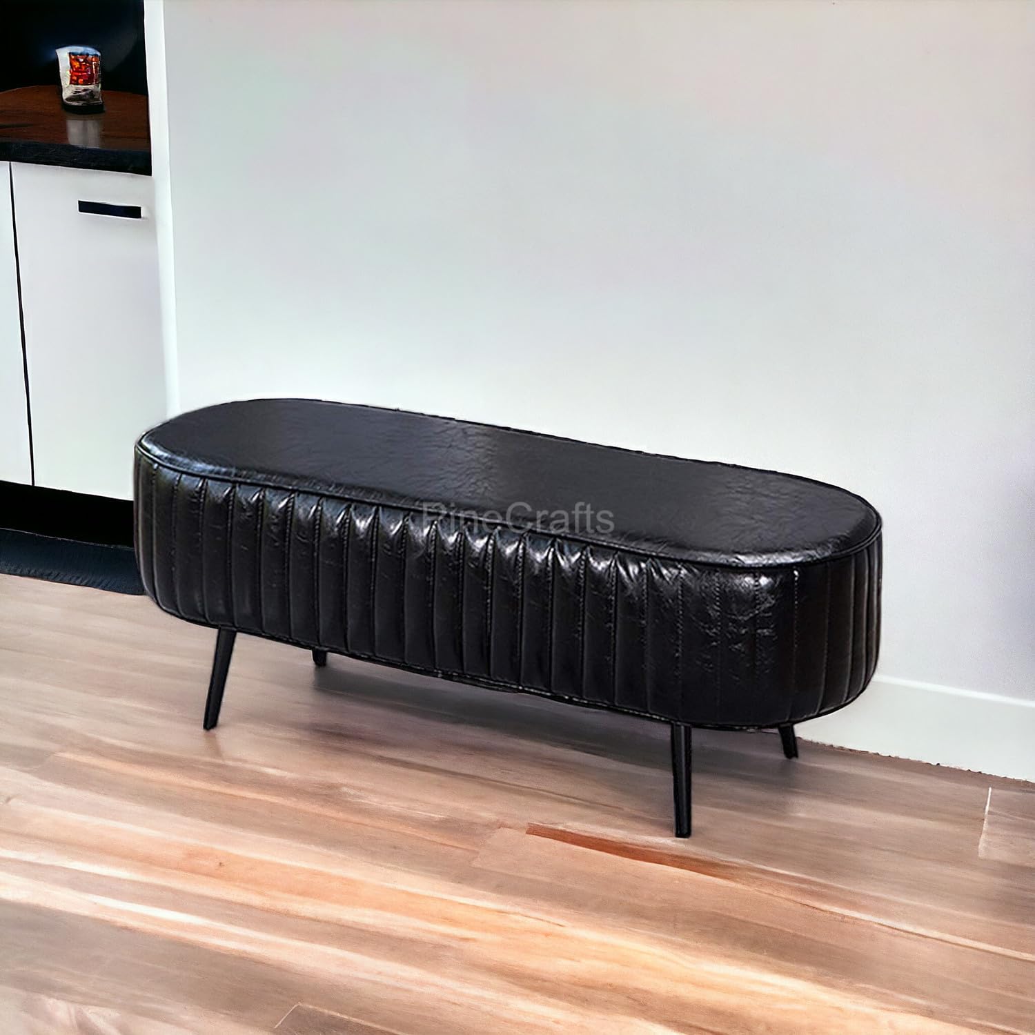 PineCrafts Chic Velvet Settee & Bench Combo - Solid Wood Frame - Modern Home Furniture for Elegant Interiors (Black)