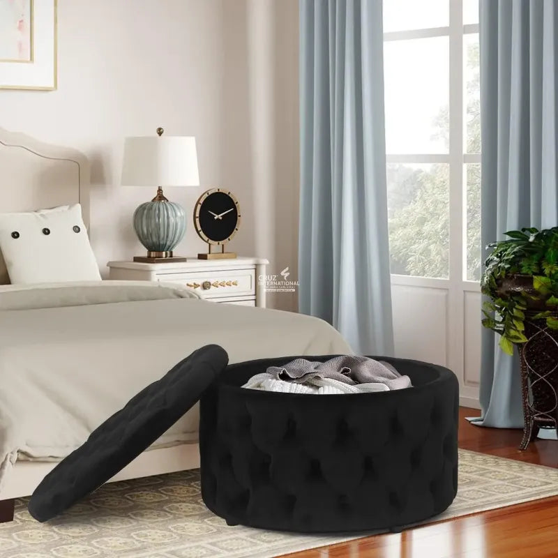 Velvet Wood Circle Ottoman CRUZ INTERNATIONAL