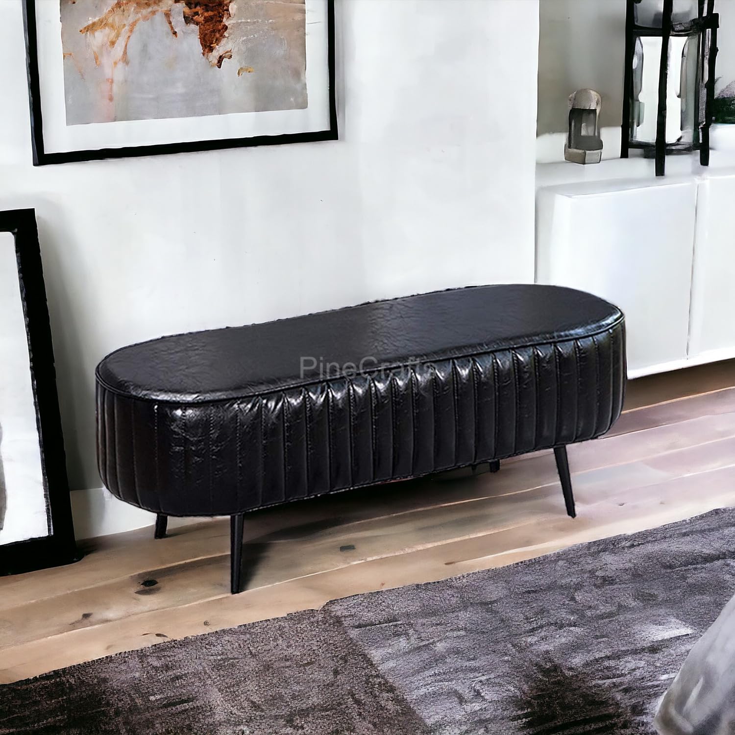 PineCrafts Chic Velvet Settee & Bench Combo - Solid Wood Frame - Modern Home Furniture for Elegant Interiors (Black)