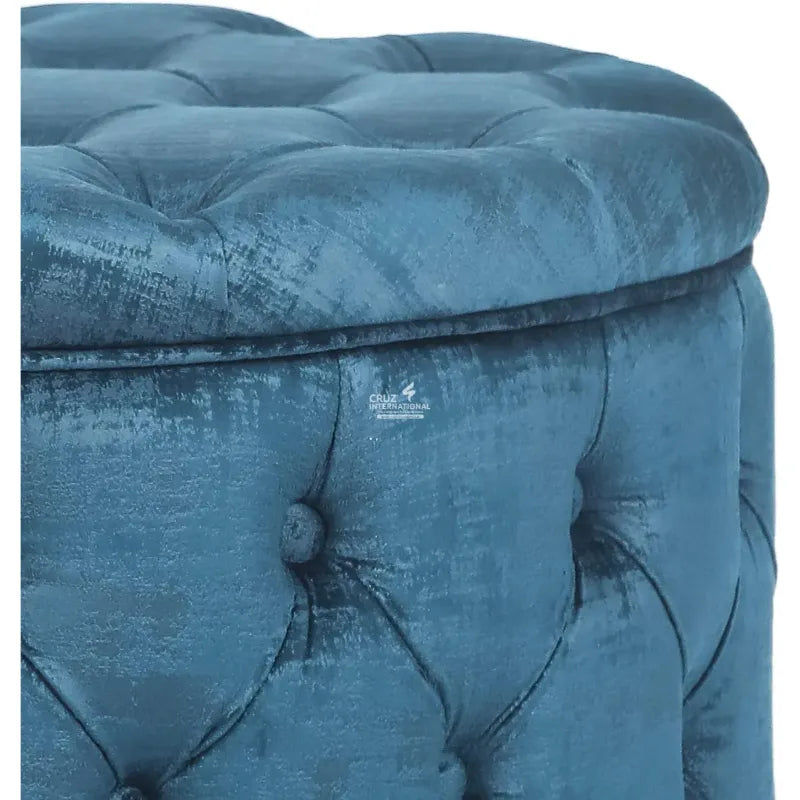 Velvet Wood Circle Ottoman CRUZ INTERNATIONAL
