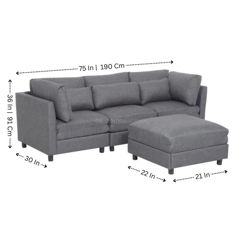 Modern 3 Seater L Shape Fabric Sofa for Living Room