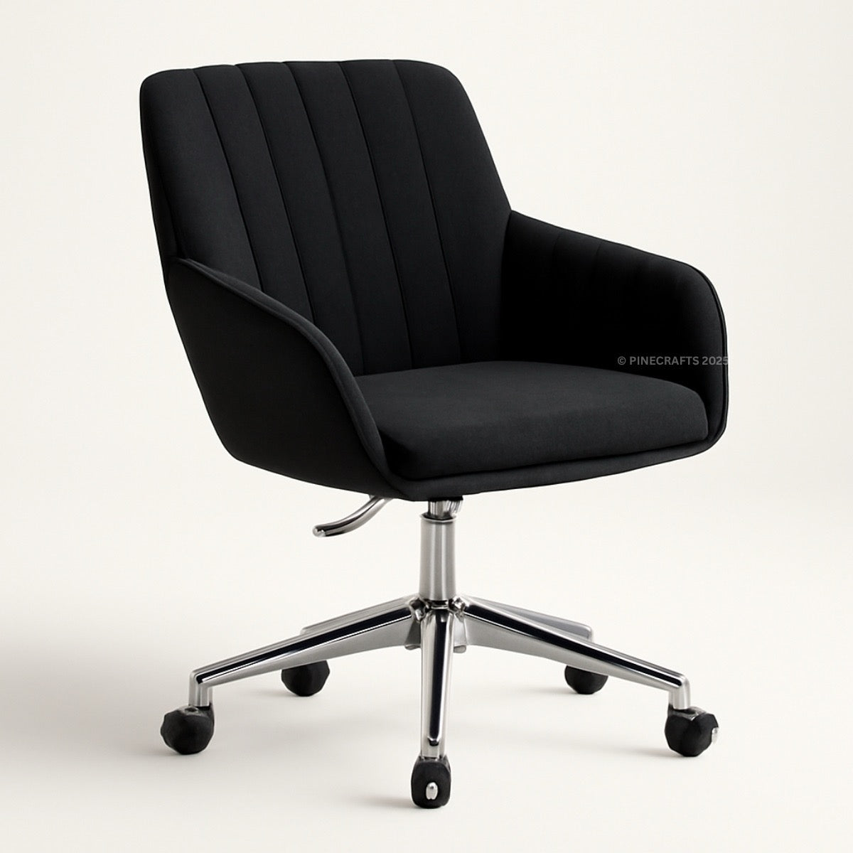 Black office chair with chrome base on a white background