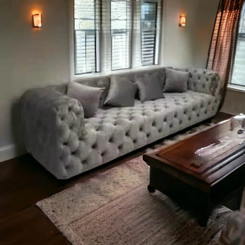 Button Tufted Design Cute Look 3 Seater Fabric Sofa