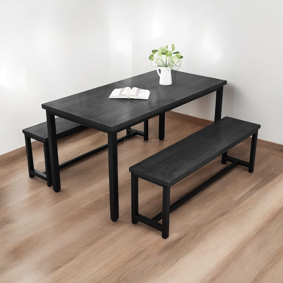 Rustic Wood Dining Table Set with Bench