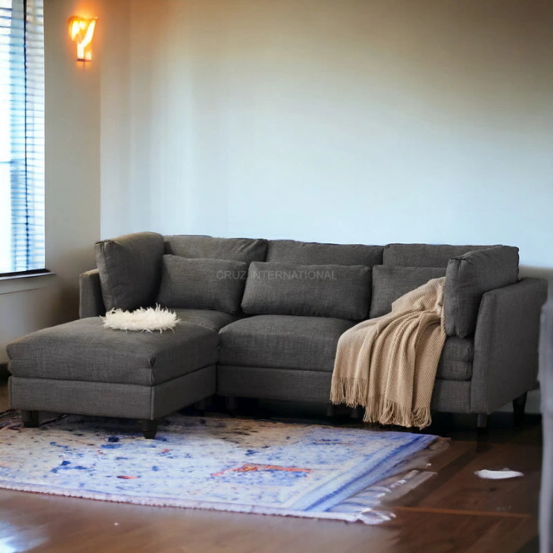 Modern 3 Seater L Shape Fabric Sofa for Living Room