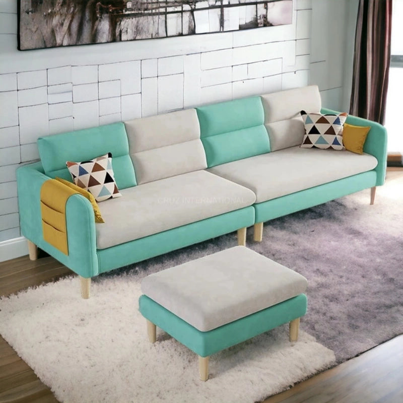 Retro Cute Look 3 Seater L Shape Fabric Sofa