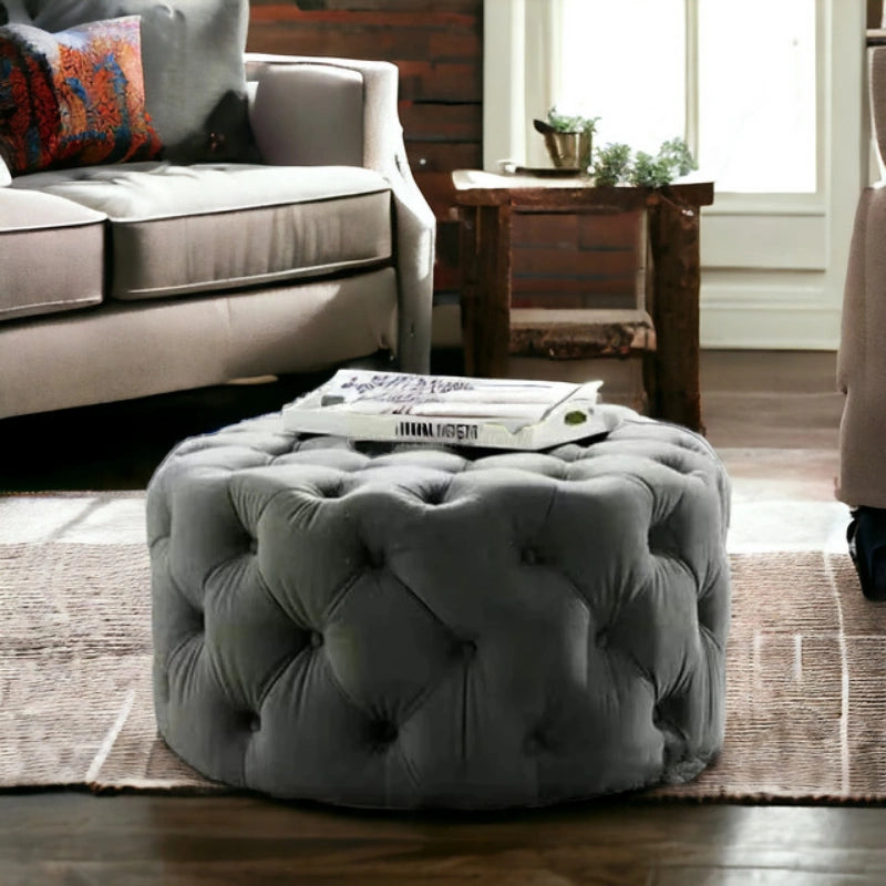 Retro Button Tufted Fabric Ottoman Bench