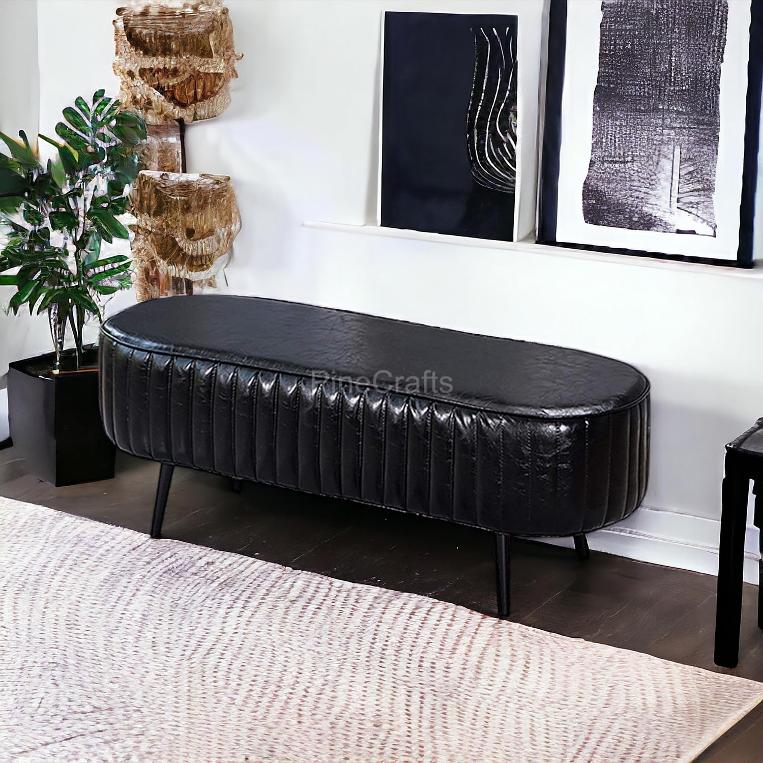 PineCrafts Chic Velvet Settee & Bench Combo - Solid Wood Frame - Modern Home Furniture for Elegant Interiors (Black)