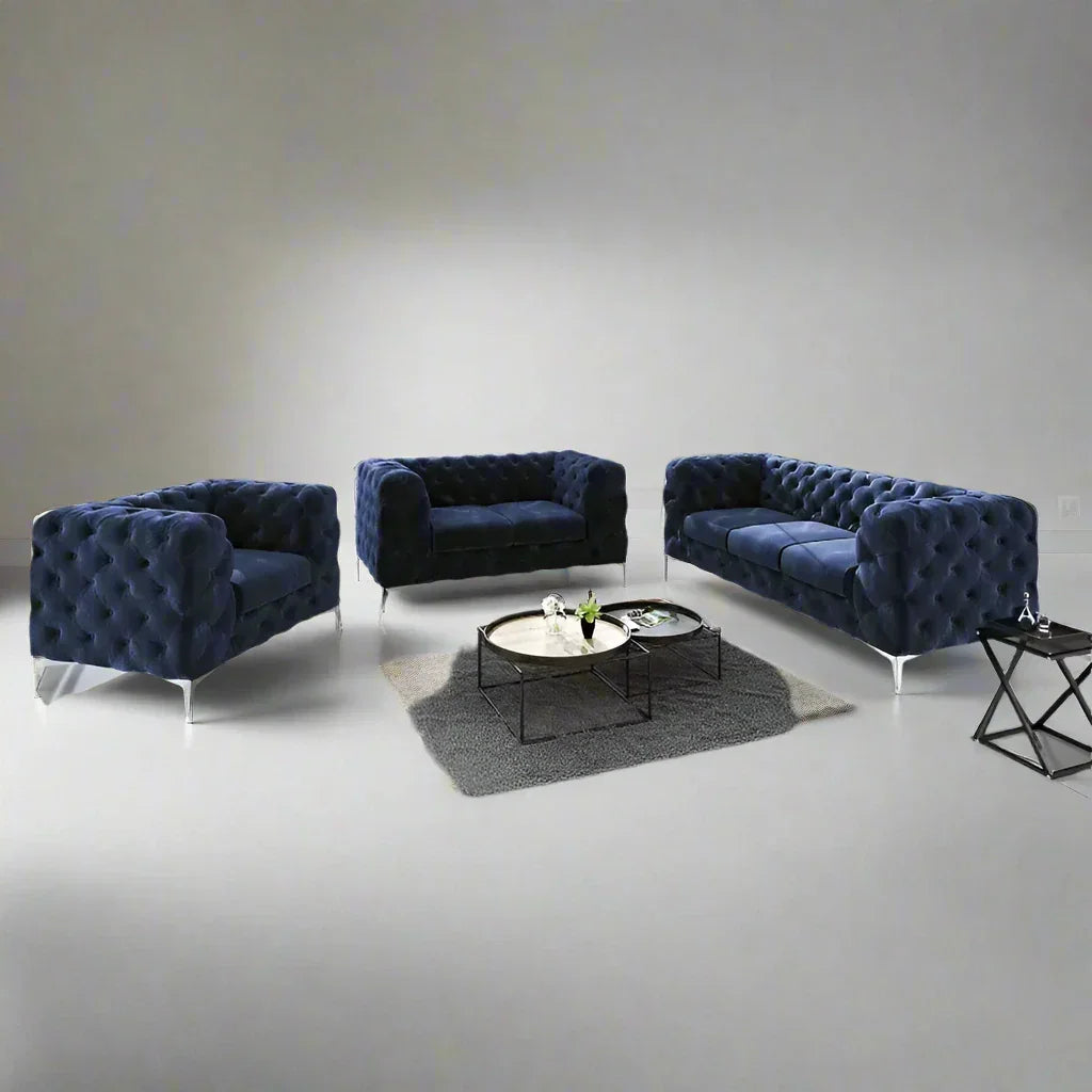 Button Tufted Chester Sofa Set: 3+2+1 - Wall Shelves - CRUZ INTERNATIONAL - Furniture Store