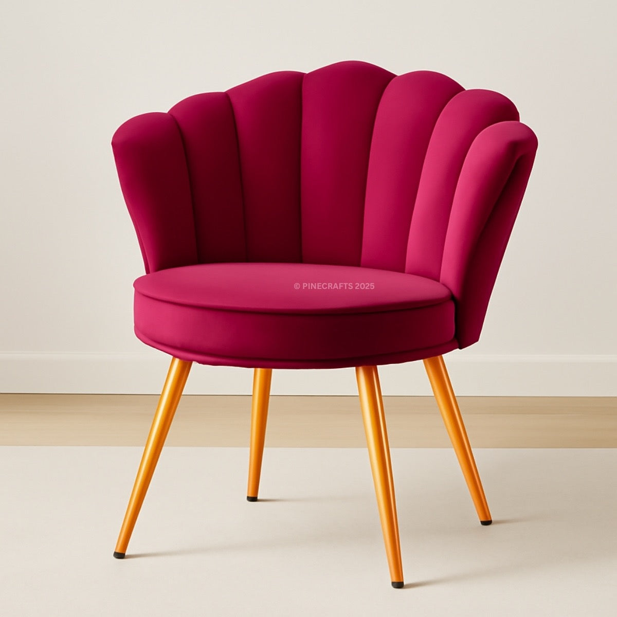 Pink chair with gold legs on a light background