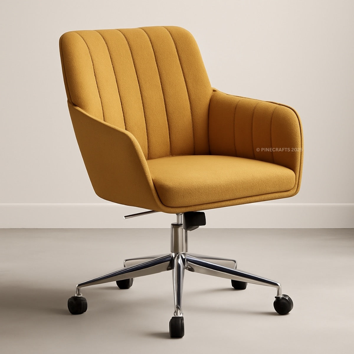 Yellow office chair with a ribbed backrest on a plain background