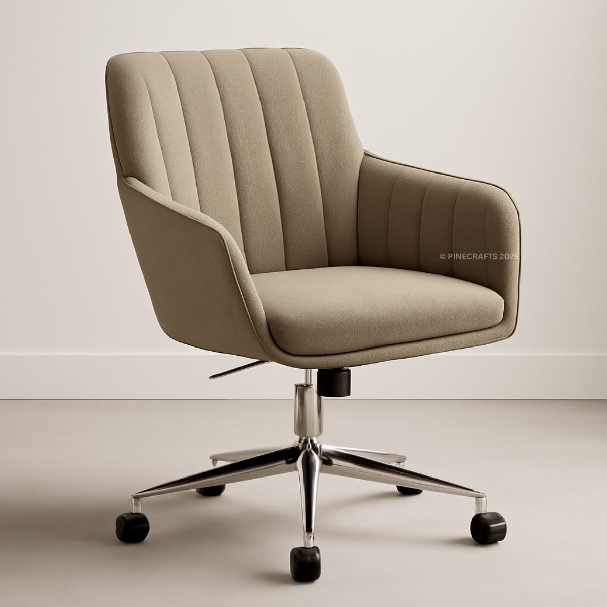 Beige office chair with a ribbed backrest on a light background