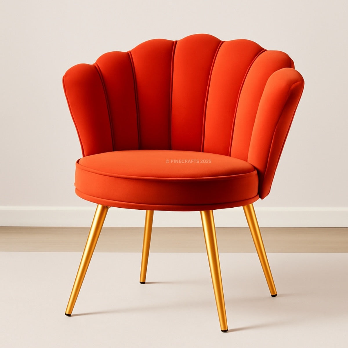 Red chair with gold legs on a light background