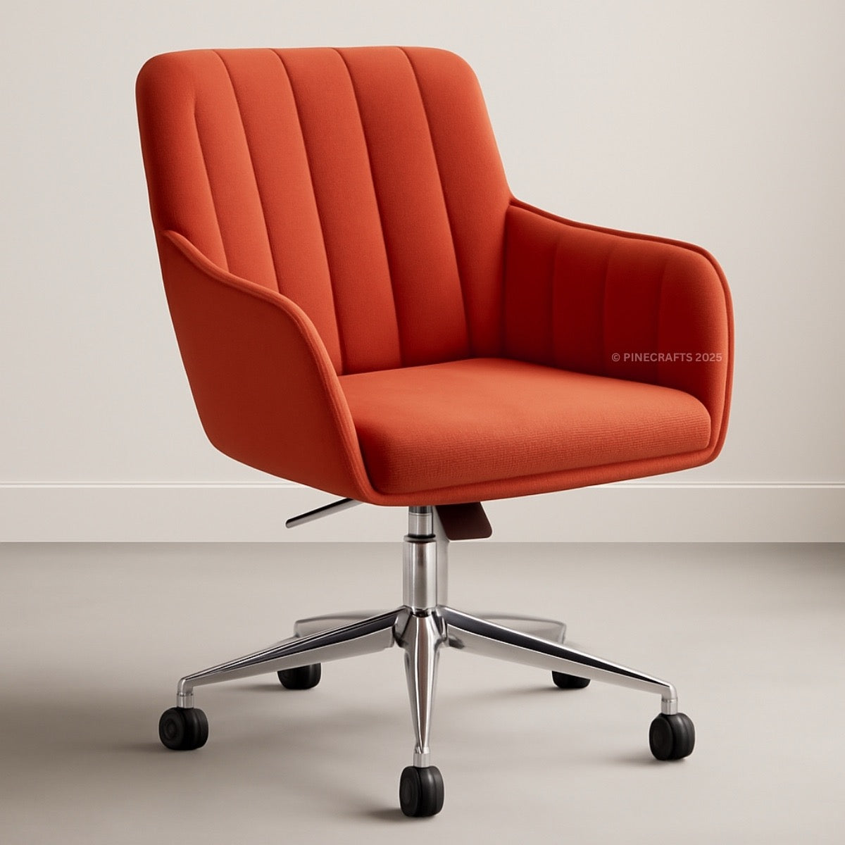 Orange office chair with a ribbed backrest on a plain background