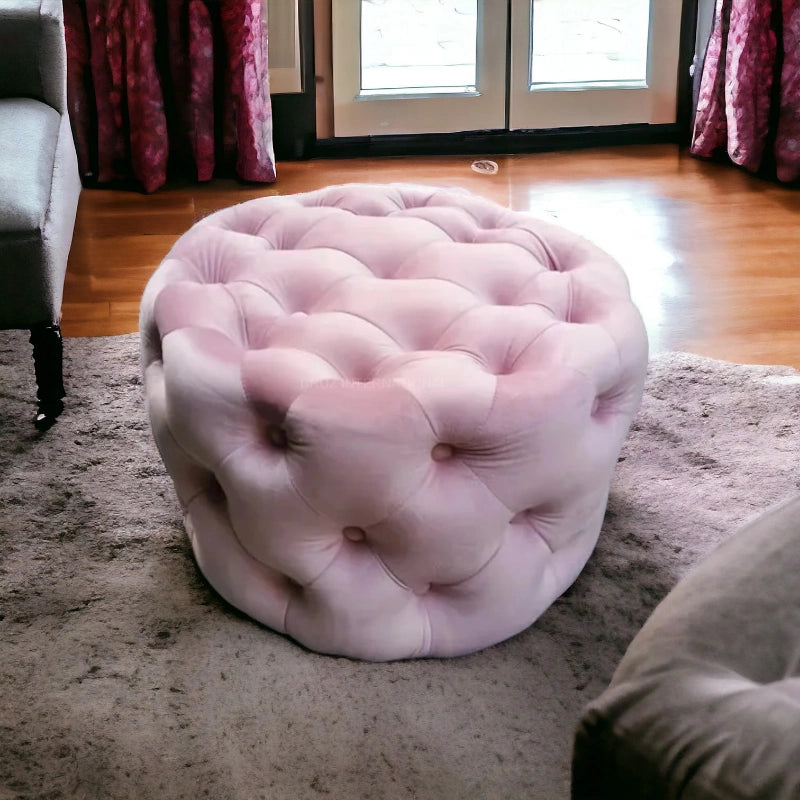 Retro Button Tufted Fabric Ottoman Bench