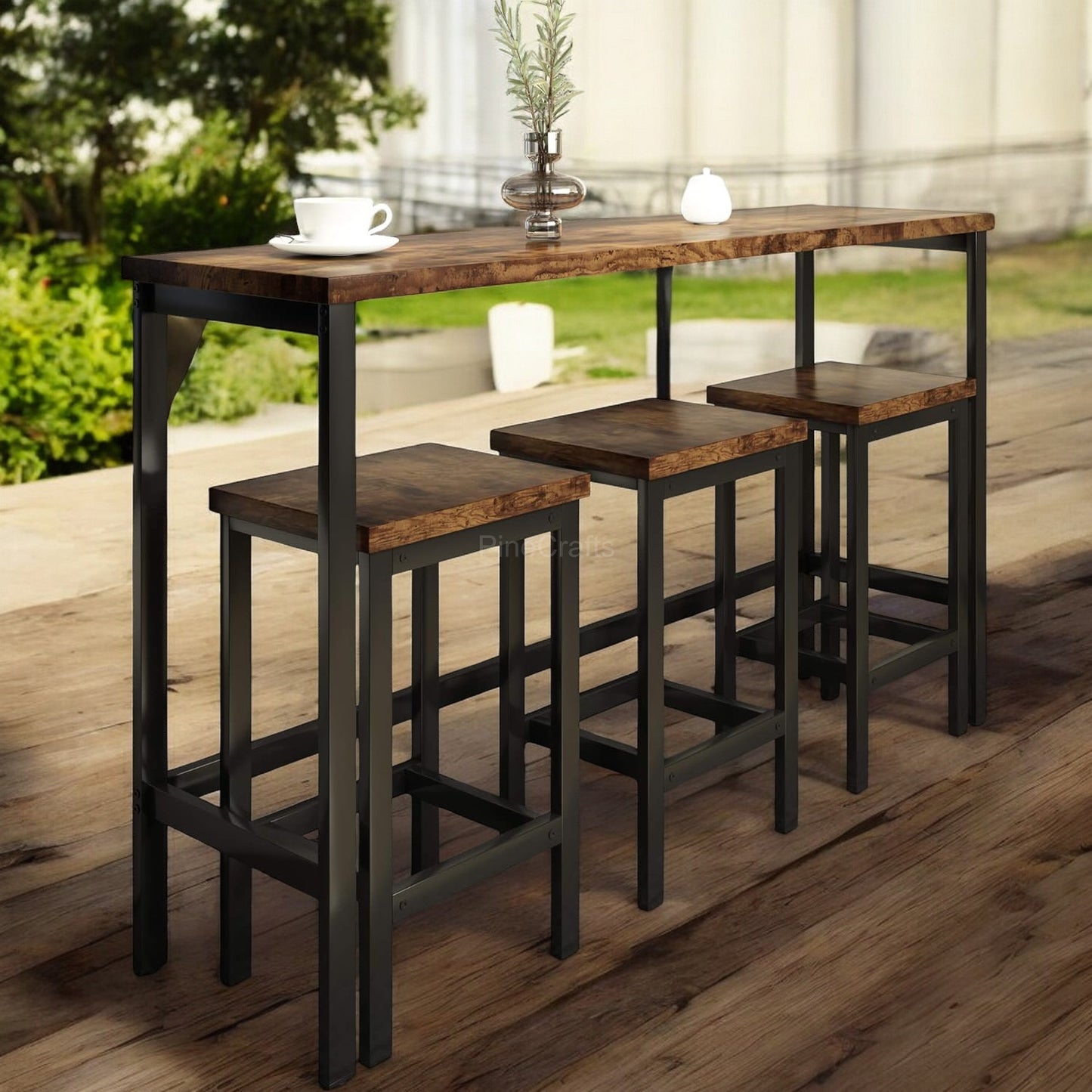 Chic Dining Table with Wooden Stool