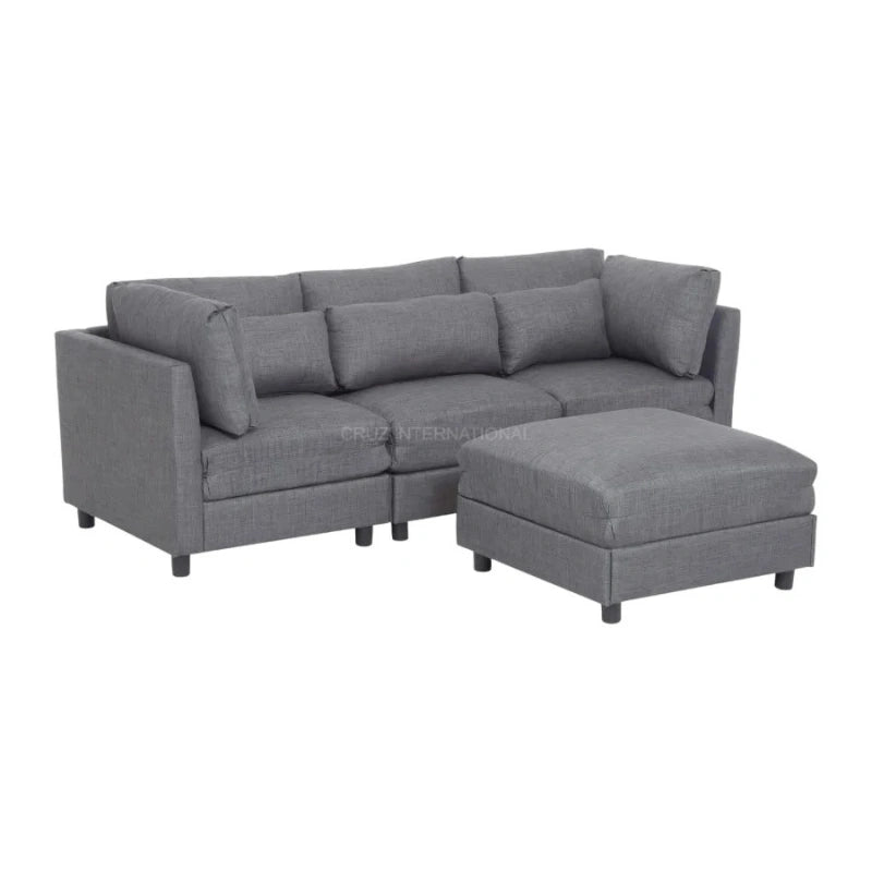 Modern 3 Seater L Shape Fabric Sofa for Living Room