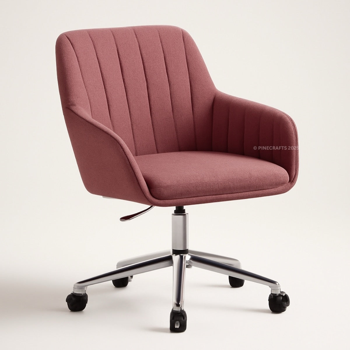 Pink office chair with a ribbed backrest on a white background