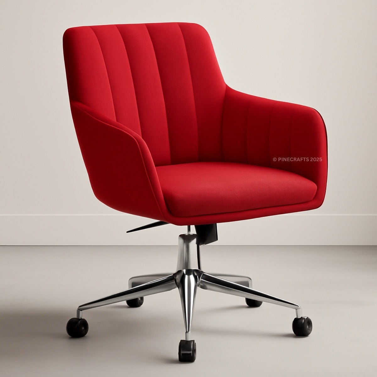 Red office chair with a modern design on a plain background