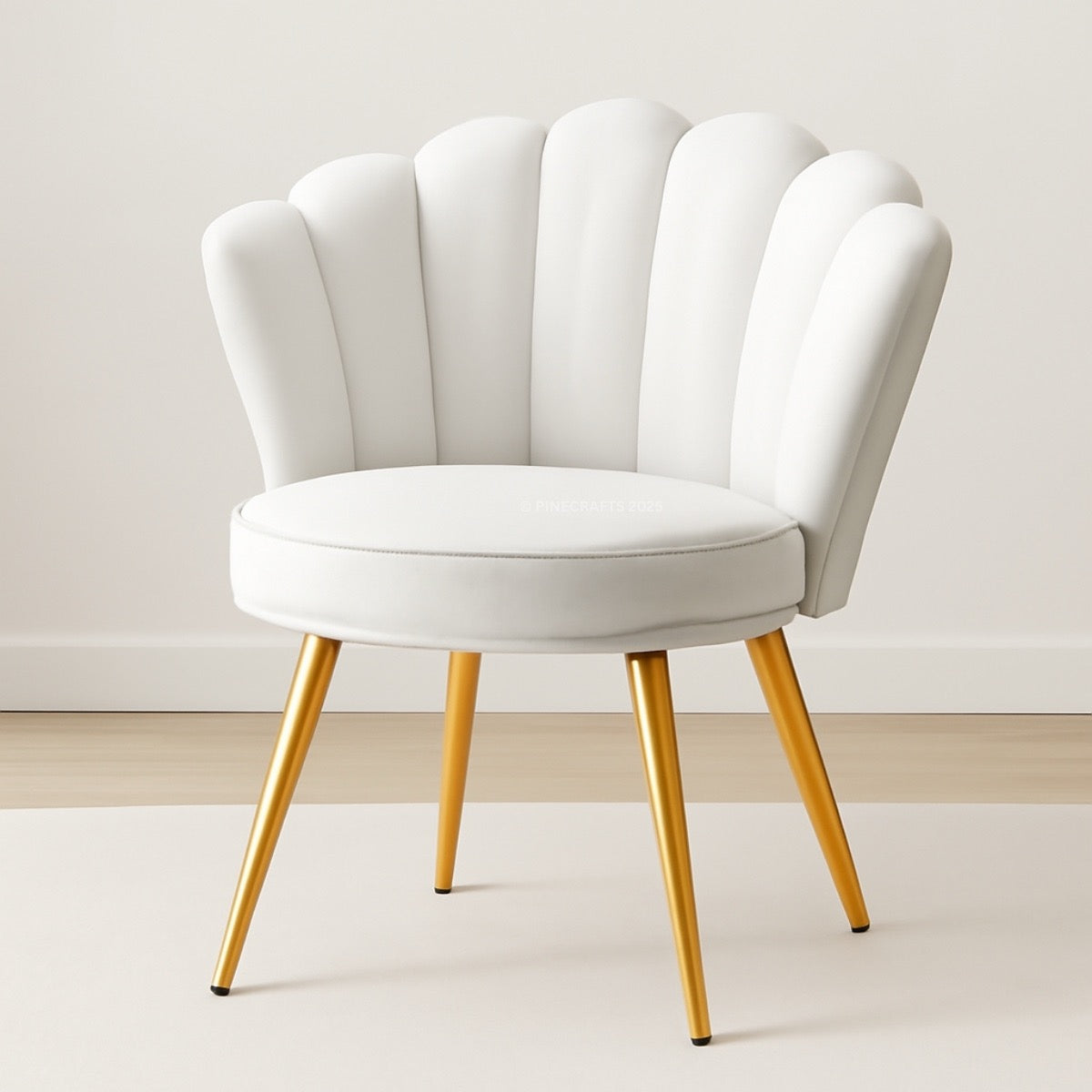 White chair with gold legs on a light background