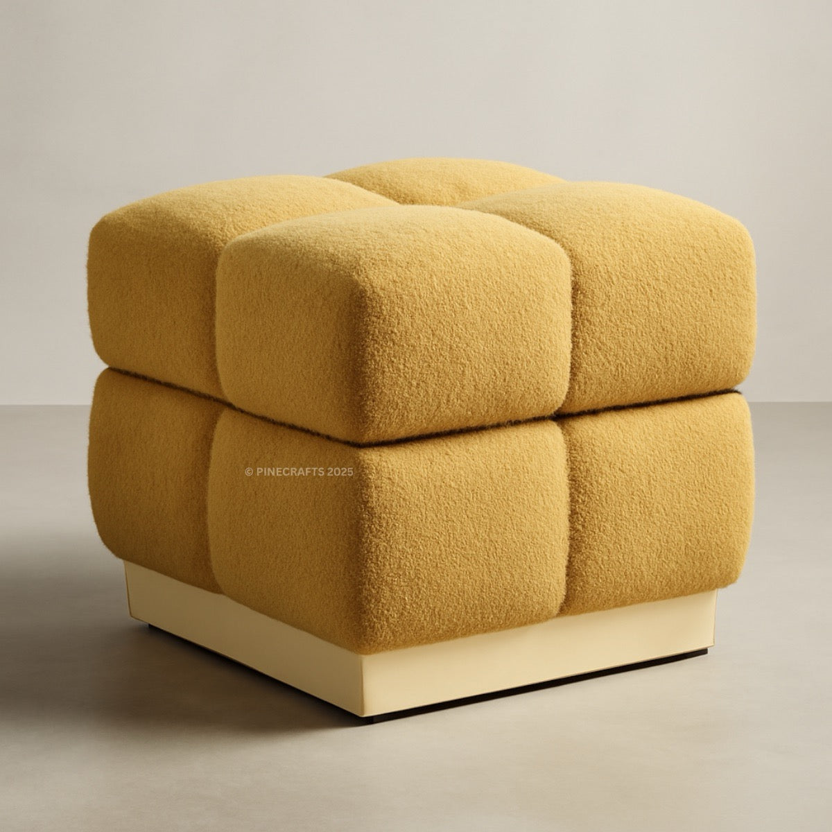 Yellow textured ottoman on a neutral background