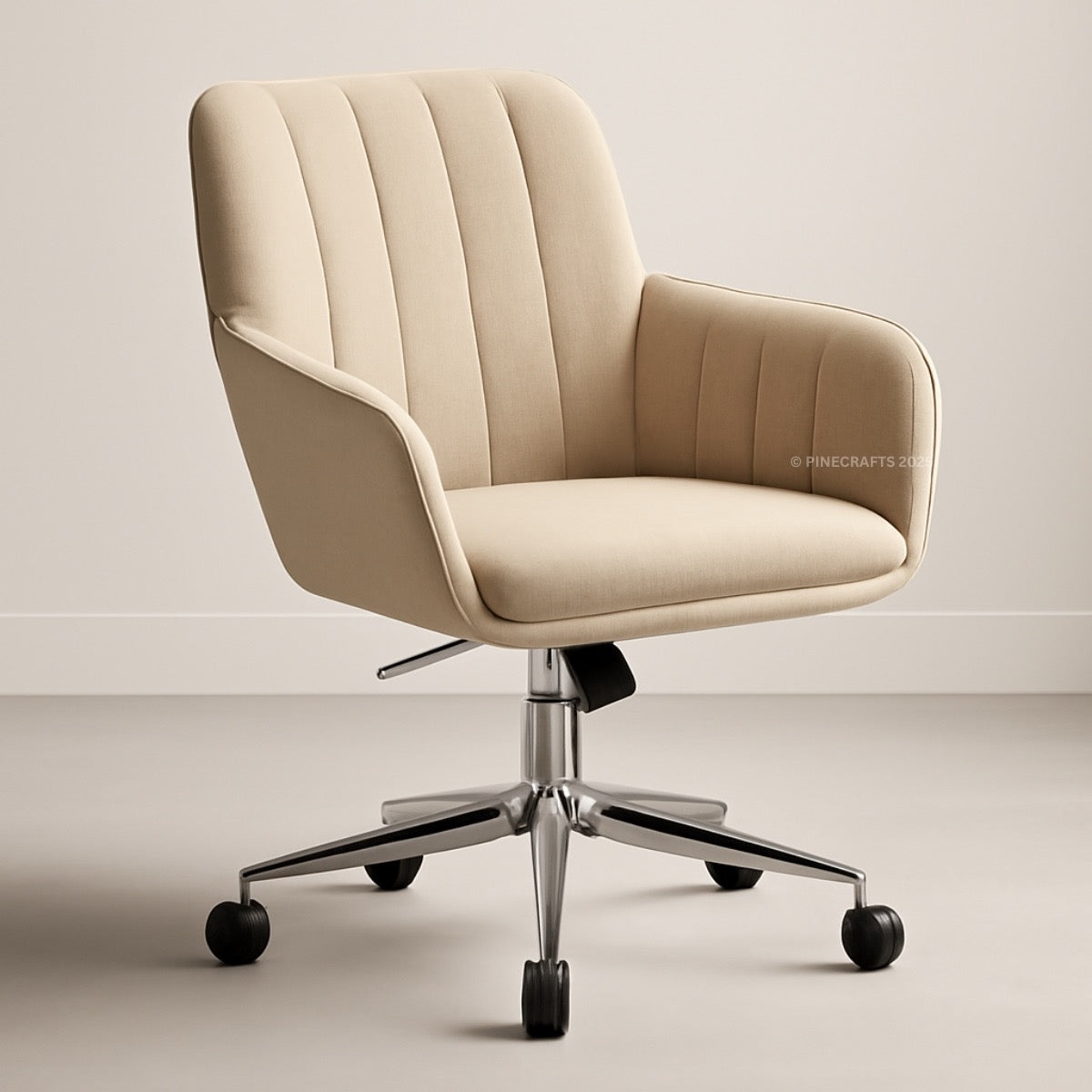 Beige office chair with a modern design on a plain background
