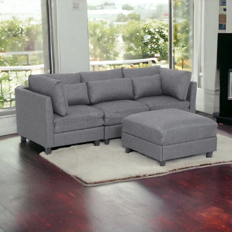 Modern 3 Seater L Shape Fabric Sofa for Living Room - Table - CRUZ INTERNATIONAL - Furniture Store