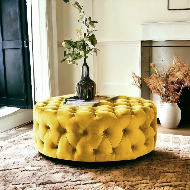 Retro Button Tufted Fabric Ottoman Bench