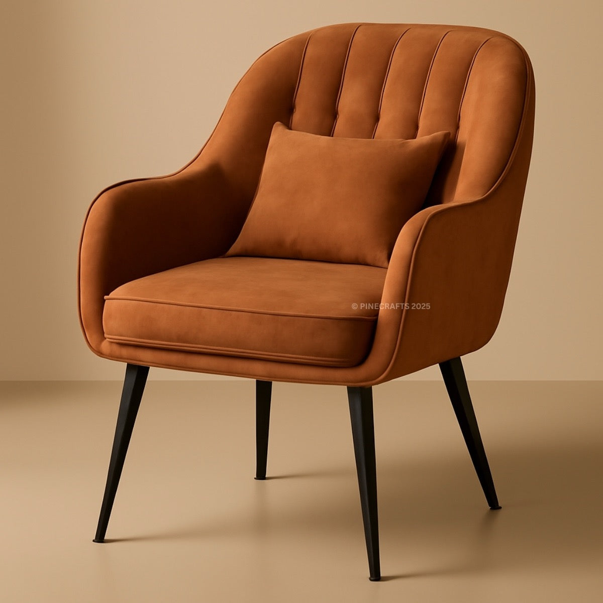 Brown armchair with a pillow on a beige background
