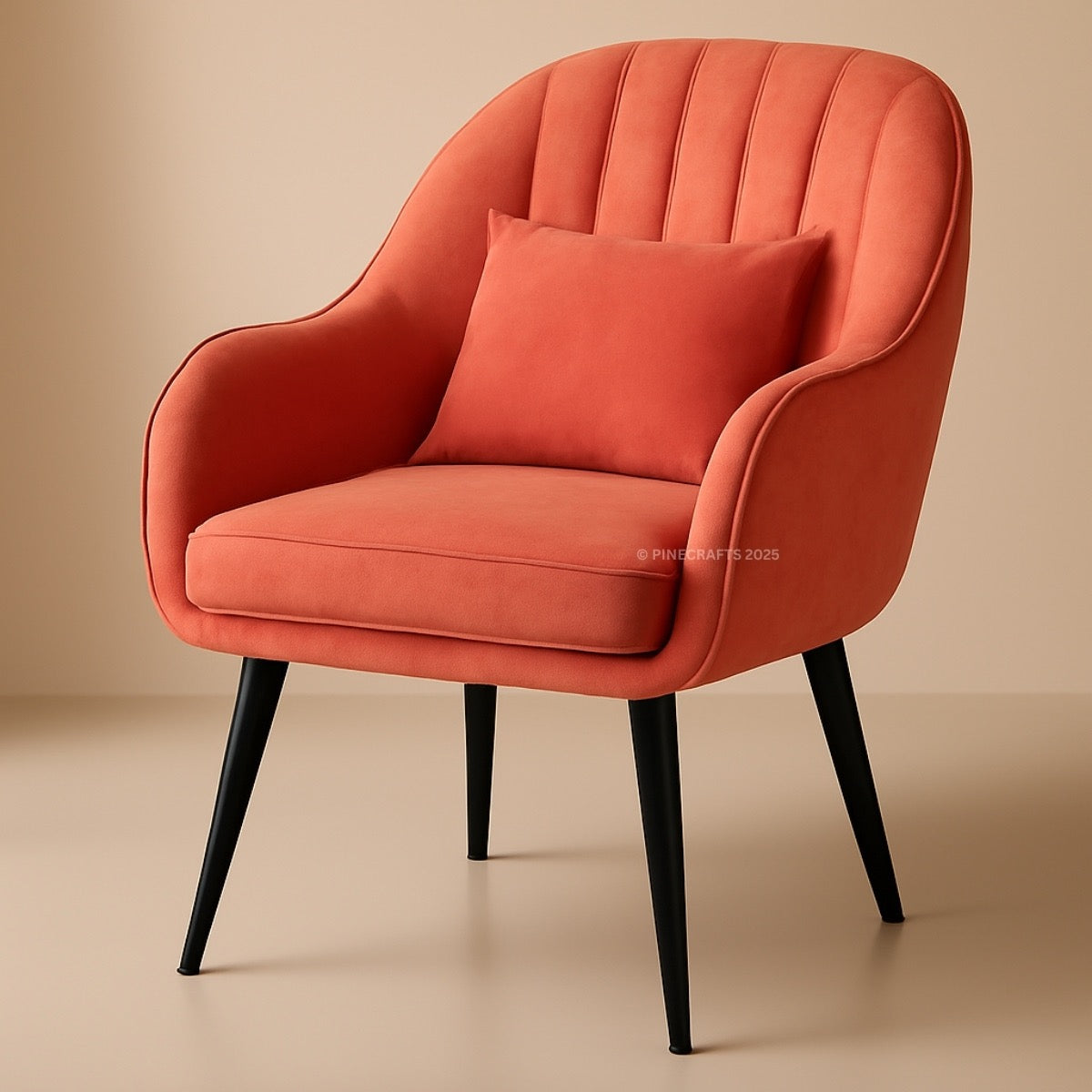 Orange armchair with a pillow on a beige background