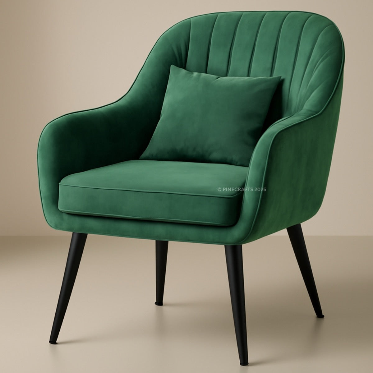 Green armchair with a pillow on a beige background