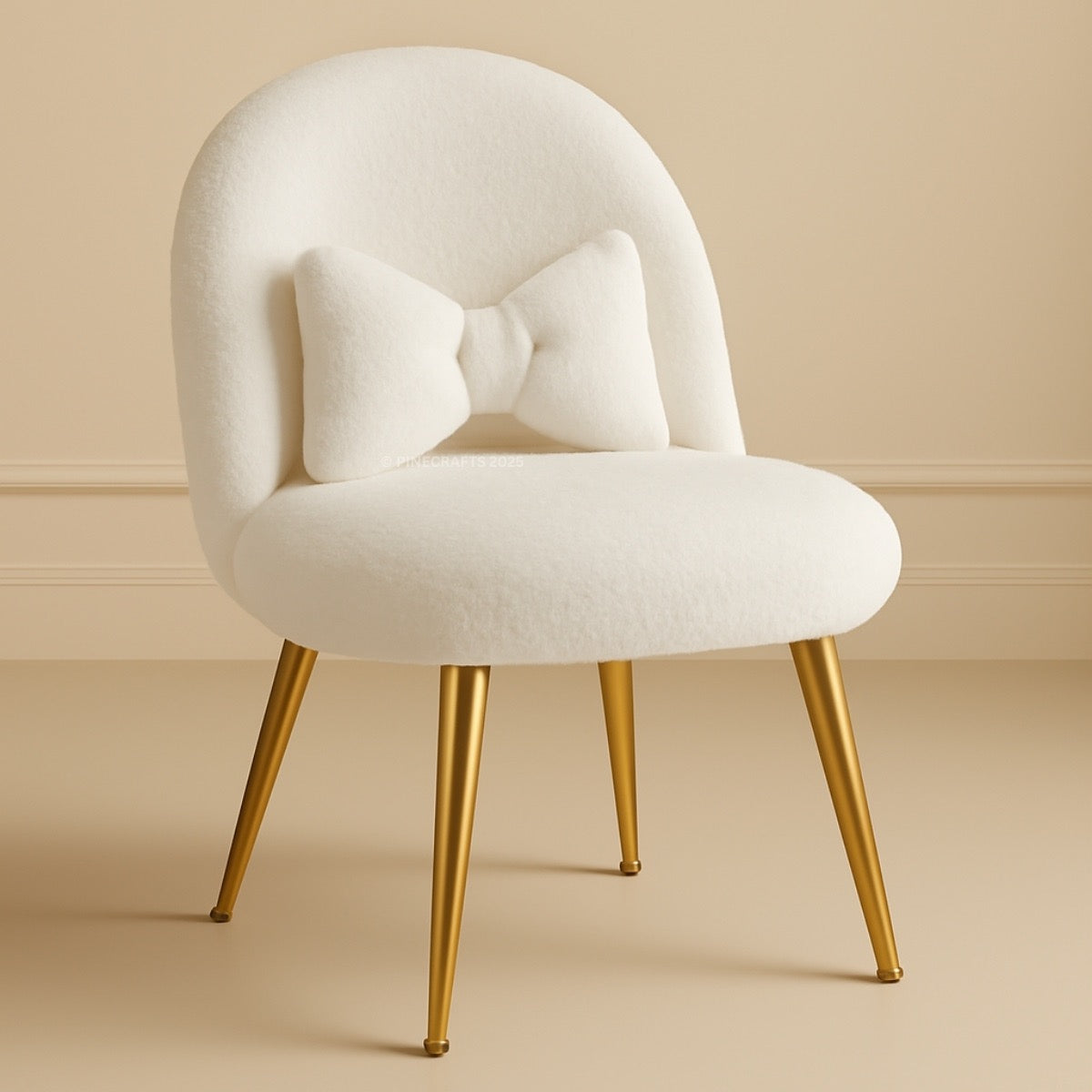 White chair with gold legs on a beige background