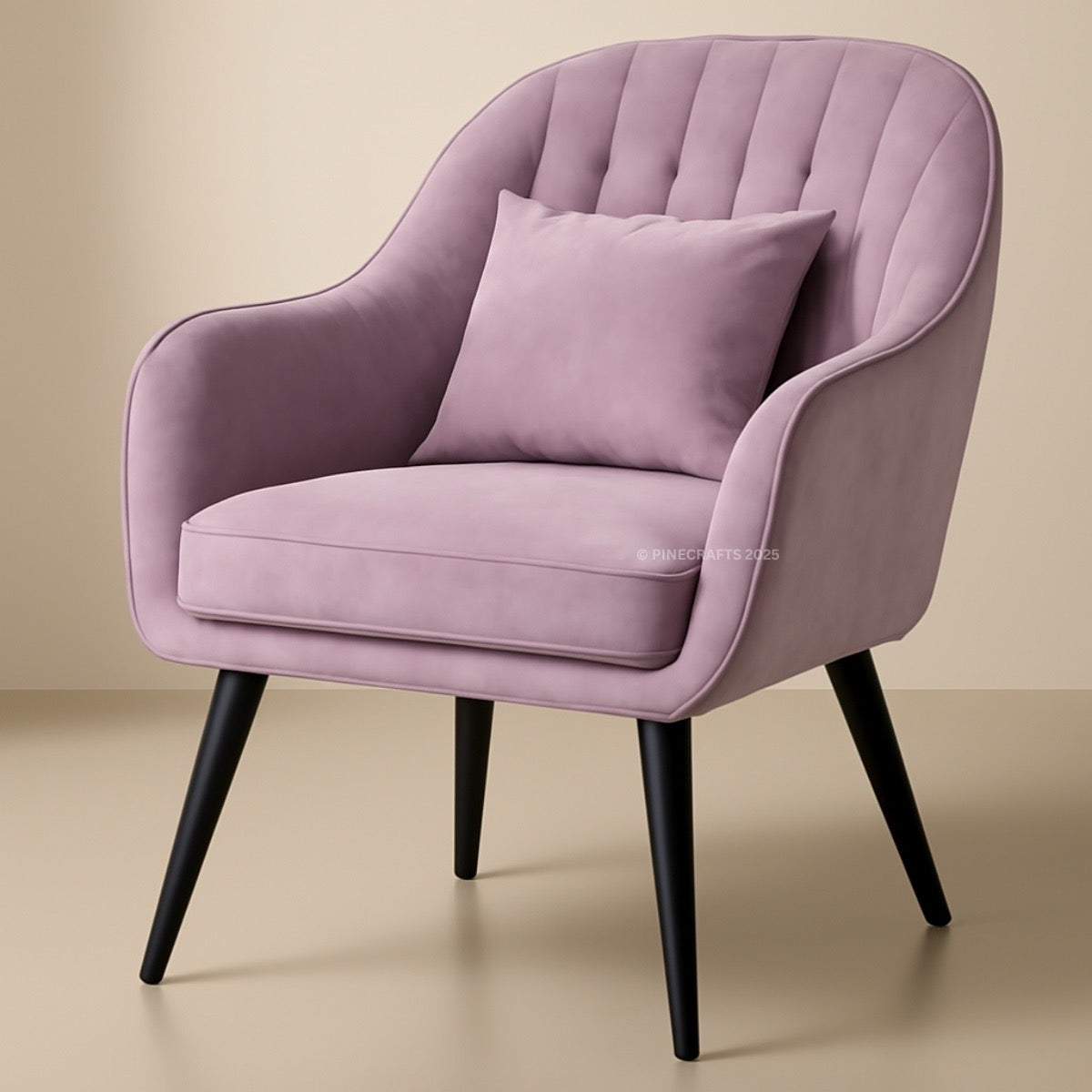 Pink armchair with a pillow on a beige background