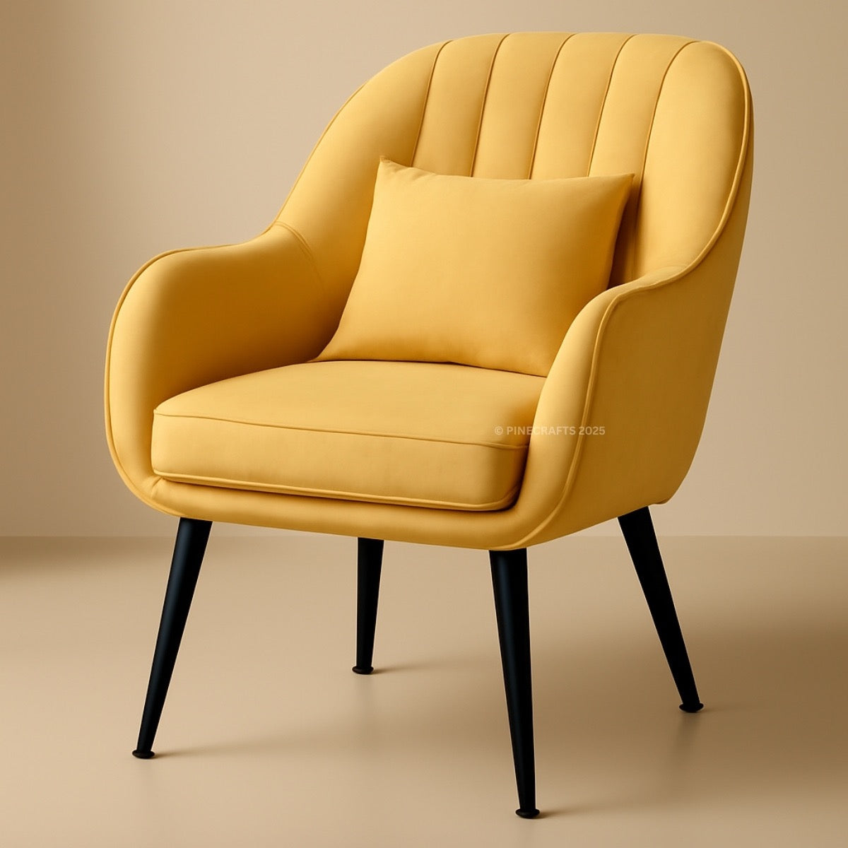 Yellow armchair with a pillow on a beige background
