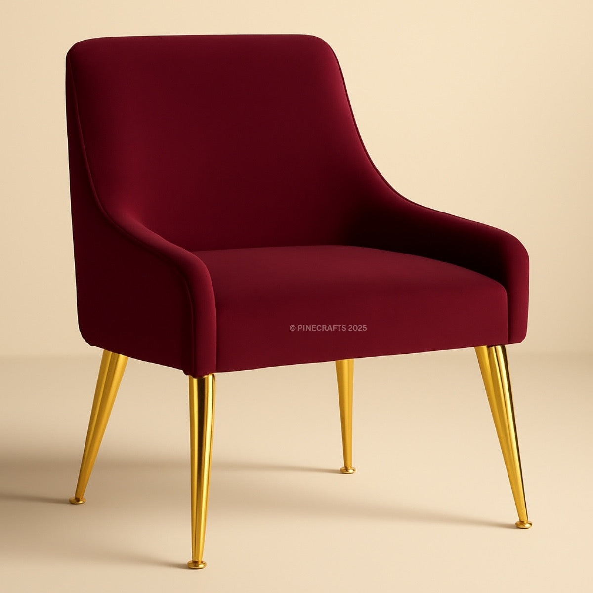 Maroon chair with gold legs on a beige background
